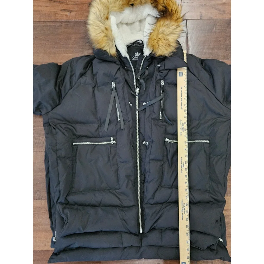 Orolay Ski Lodge Expandable 3XL Black Thickened Down Jacket Faux Fur Hood